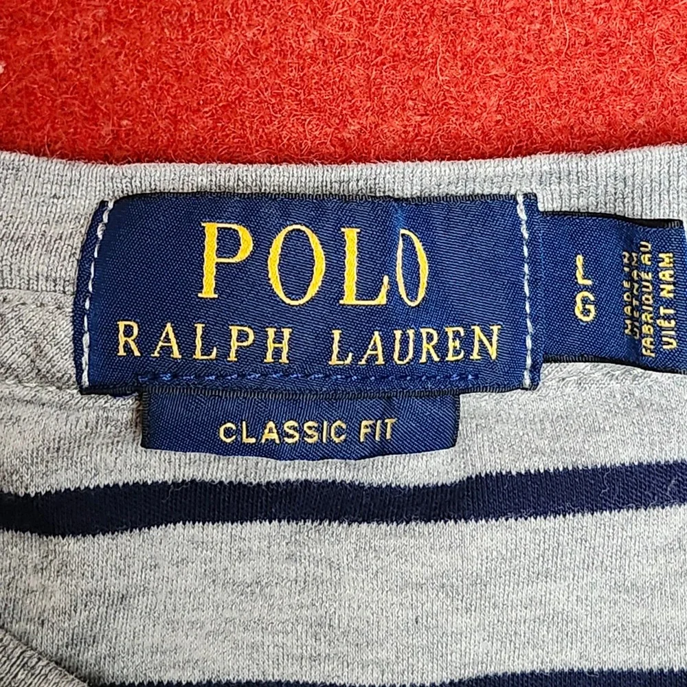 Polo Ralph Lauren Striped Long Sleeve T Shirt Mens Large Gray Flesh Pony